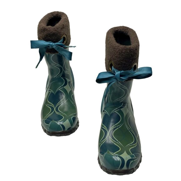 BOGS Becca Teal Swirl Print Fleece Lined Mid Calf Boots - Picture 9 of 10